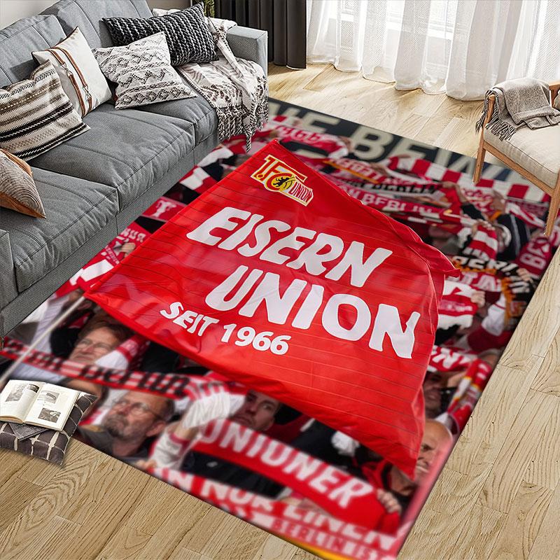 Union Berlin logo Flannel Printed Carpet, Home Sofa Decoration for Living Room & Bedroom, Non‑Slip Play Flannel Floor Mat for Game Room