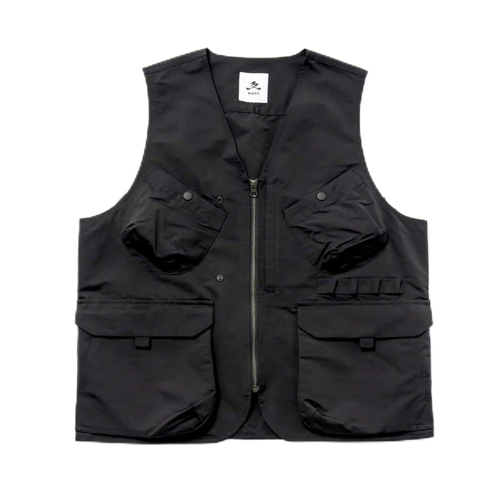 WAKU Best Shot Vest for Preserving the Human for Fishing and Work [WAKU] History, Multi-functional, Camping, Fishing, Multi-Pocket, (Black)
