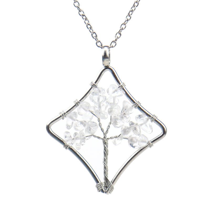 Handmade Winding Square Tree Of Life Necklace Gravel Crystal Pendant N92