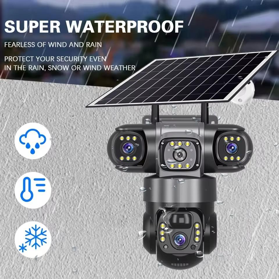LS VISION 4G 12MP Solar Camera Sim Card 3 Lens Outdoor Surveillance Waterproof PIR Human Detect CCTV Night Vision PTZ Cam Built in Battery