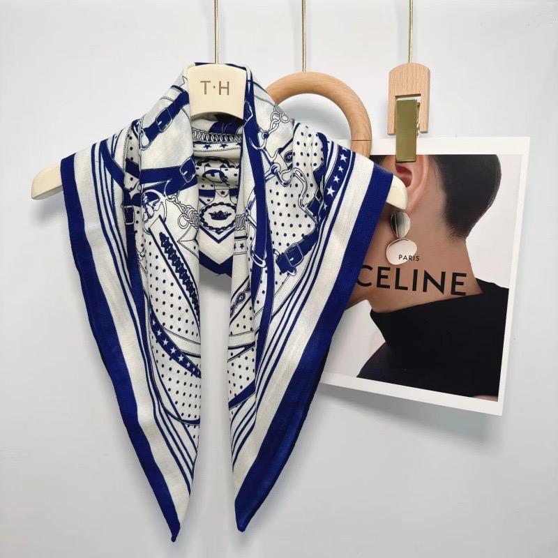 2024 Luxury Animals Floral Print 70cm Cotton Velvet Square Scarf for Women Soft Neckerchief Lady Hijab Neck Tie Hair Headbands