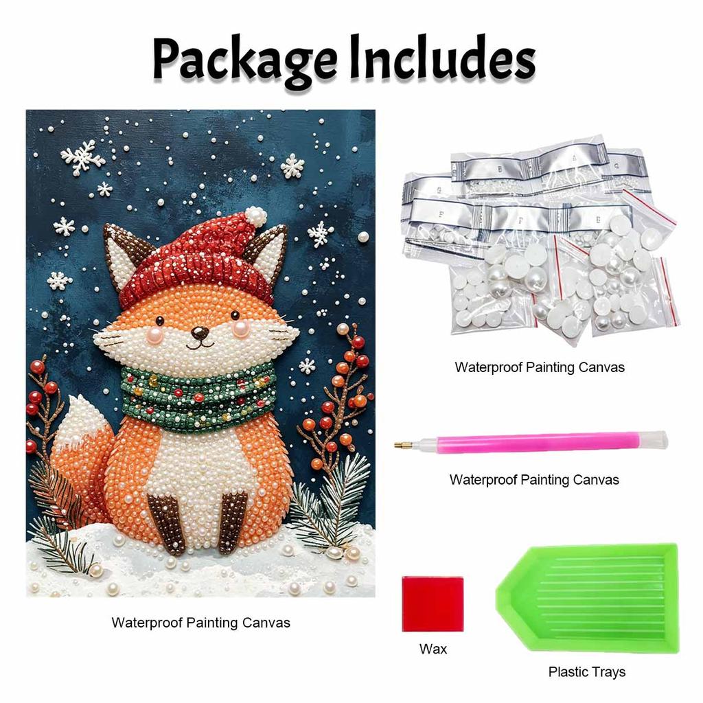 DIY Frameless Pearl Painting Kit Winter Fox Cozy Home Decor 3D Shiny Bead Art Canvas Relaxing Craft Gift for Adults
