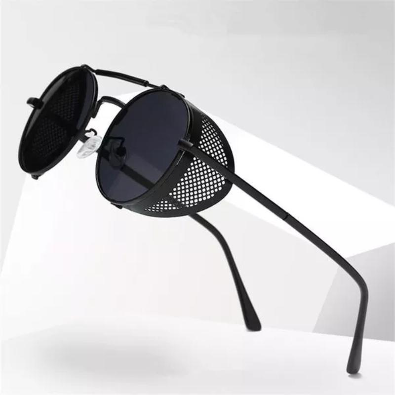 Men Sunglasses Uv400 Metal Shield Steampunk Woman Glasses Personality Windshield Sunglasses  Retro Toad Mirror Round Design