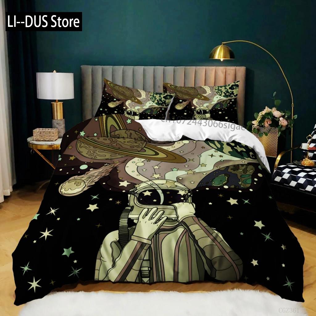 Bettbezug mit Raumschiffen für Jungen und Kinder, Astronomie-Bettwäscheset aus Mikrofaser, Weltraum-Abenteuer, farbenfroher Raumschiff-Bettbezug für Kingsize-Bett