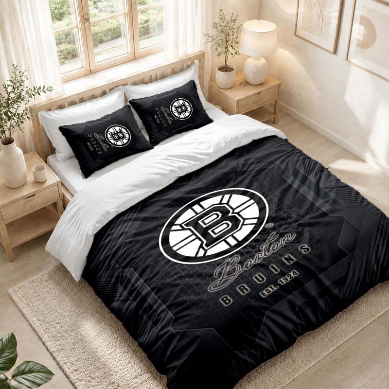 Bedding Set 1 Duvet Cover 2 Pillowcases Boston Bruins Print Bedroom Home Decoration