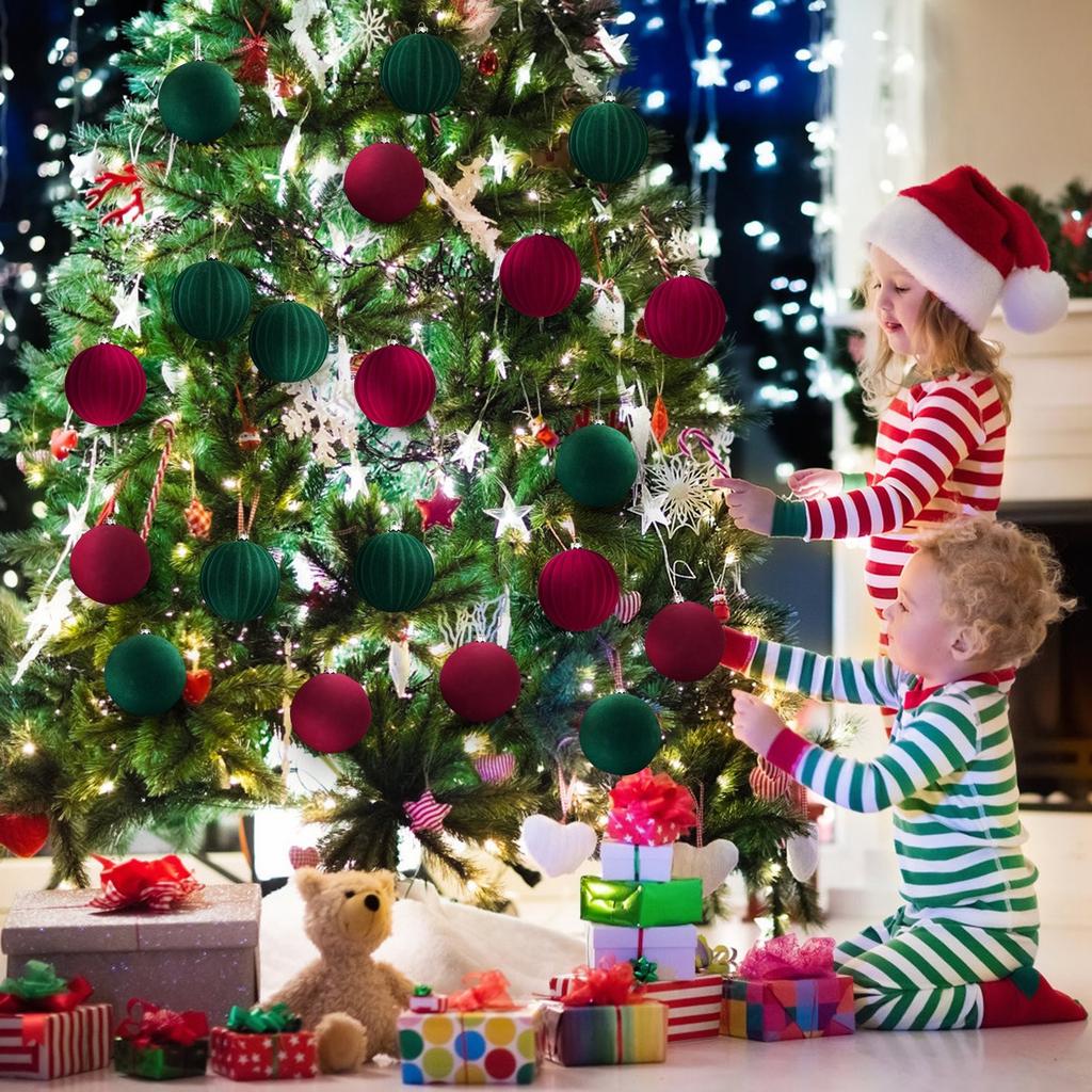 Christmas Balls 6cm 12Pcs Dark Green Flocked Velvet Textured Christmas Tree Ornaments Holiday Decorative Pieces