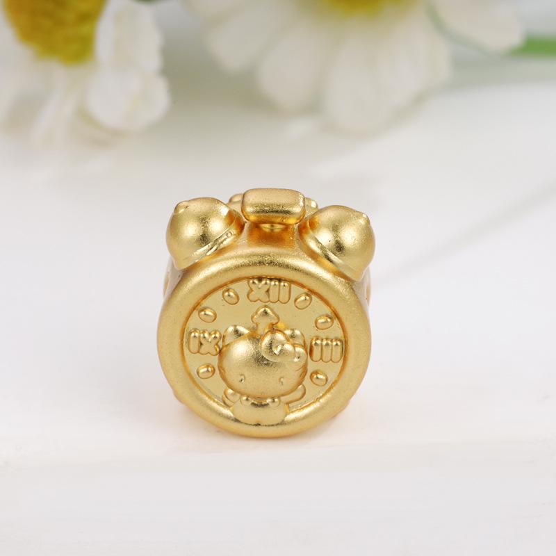 Sterling Silver 999 Hello Kitty Charm Alarm Clock DIY Jewelry Beads.