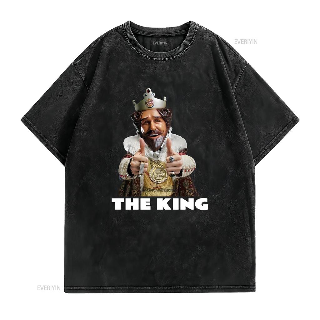 The King Mascot Burger T Shirt Vintage Washed Breathable Comfortable Unisex Soft Designer Clothes Fashion Graphic