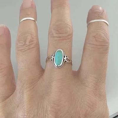 Classic Big Geometric Natural Stone Antique Silver Color Finger Ring for Women Men Party Wholesale Causal