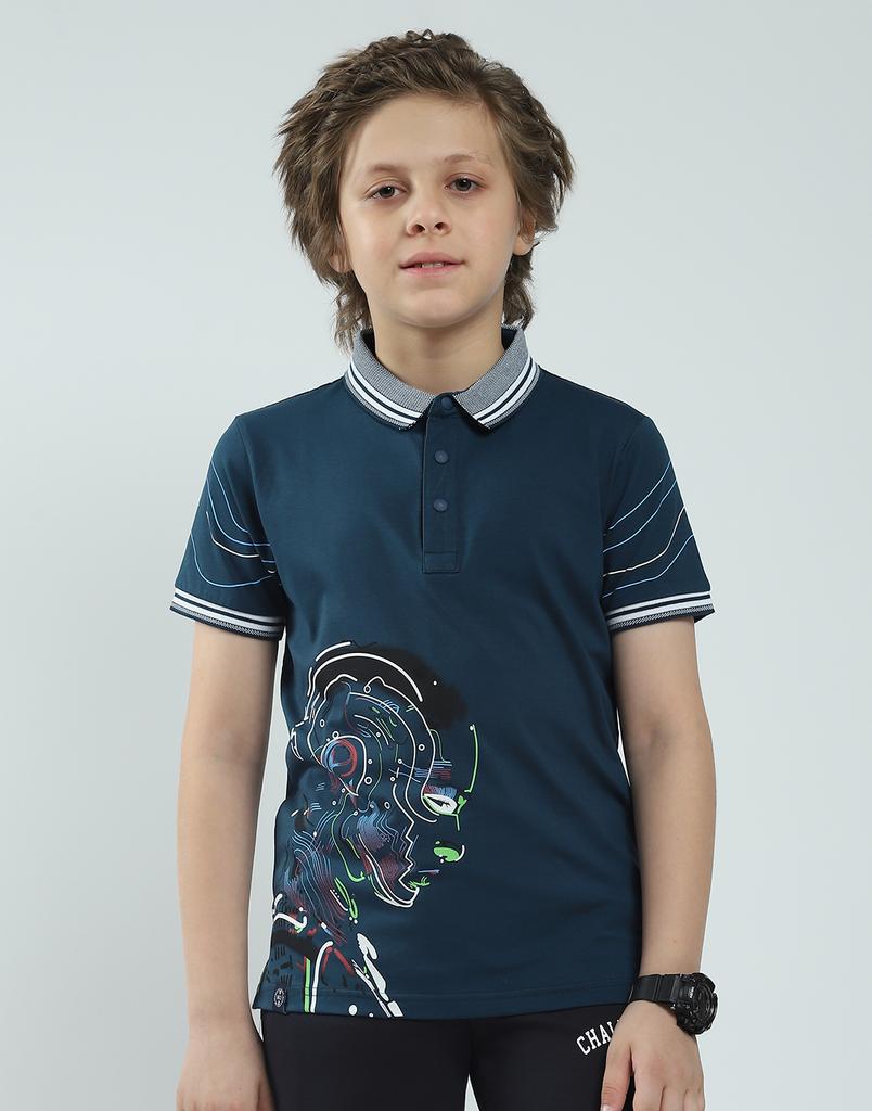 MONTE CARLO Boys's Regular Fit Printed Polo Half Sleeve T-Shirt