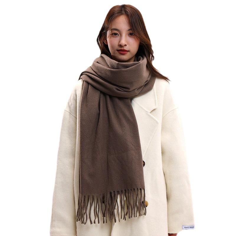 New solid color scarf women's winter versatile high-end shawl imitation cashmere fashion autumn and winter thickened scarf