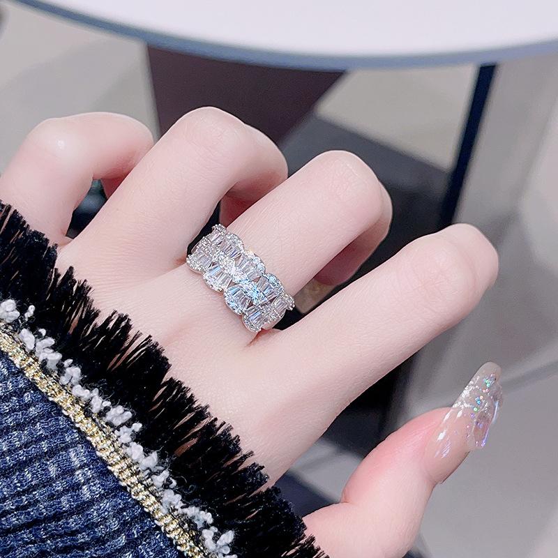 Exquisite Full Diamond Zircon Light Luxury High-End Niche Design Open Ring French Personal Cold Wind Ring
