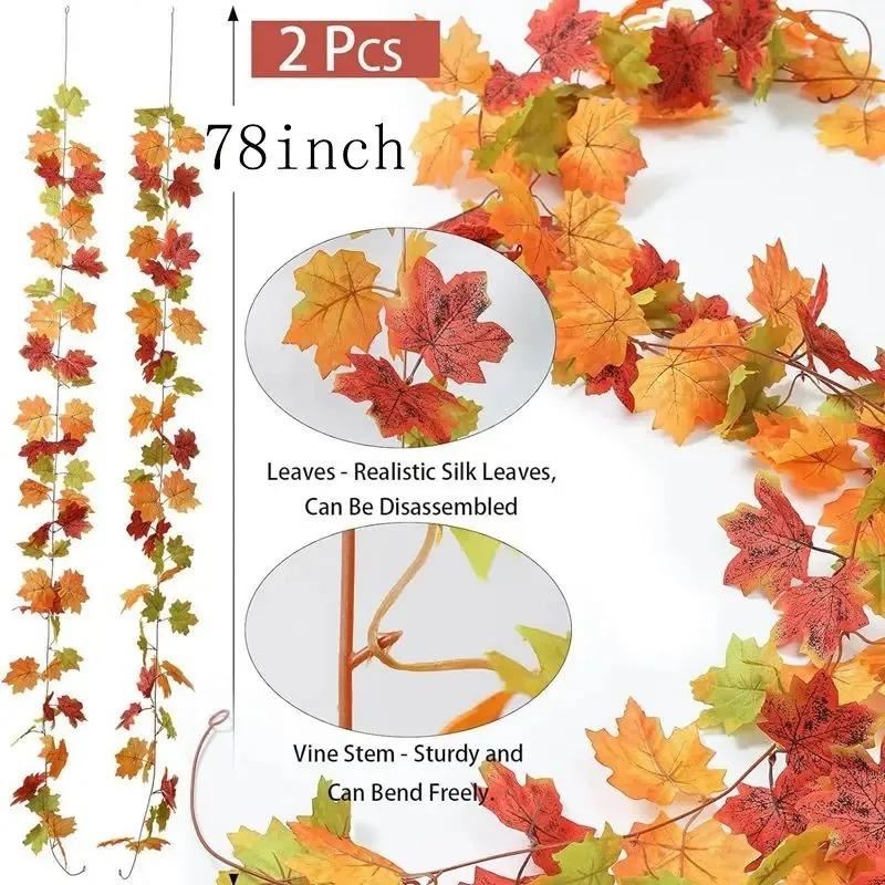 2M Fall Maple Leaves Artificial Garland Fake Plants Autumn Decor Flowers Vine for Thanksgiving Halloween Festivals Wedding Decor