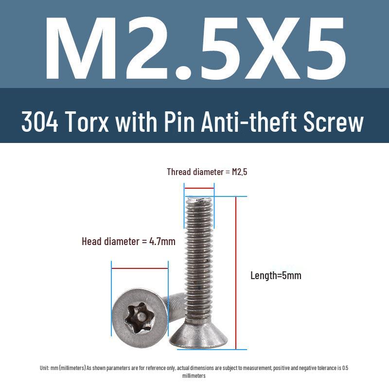 Yigu 304 Tamper-Proof Countersunk Torx Pin Screws, M2-M8, Flat Head, Anti-Removal