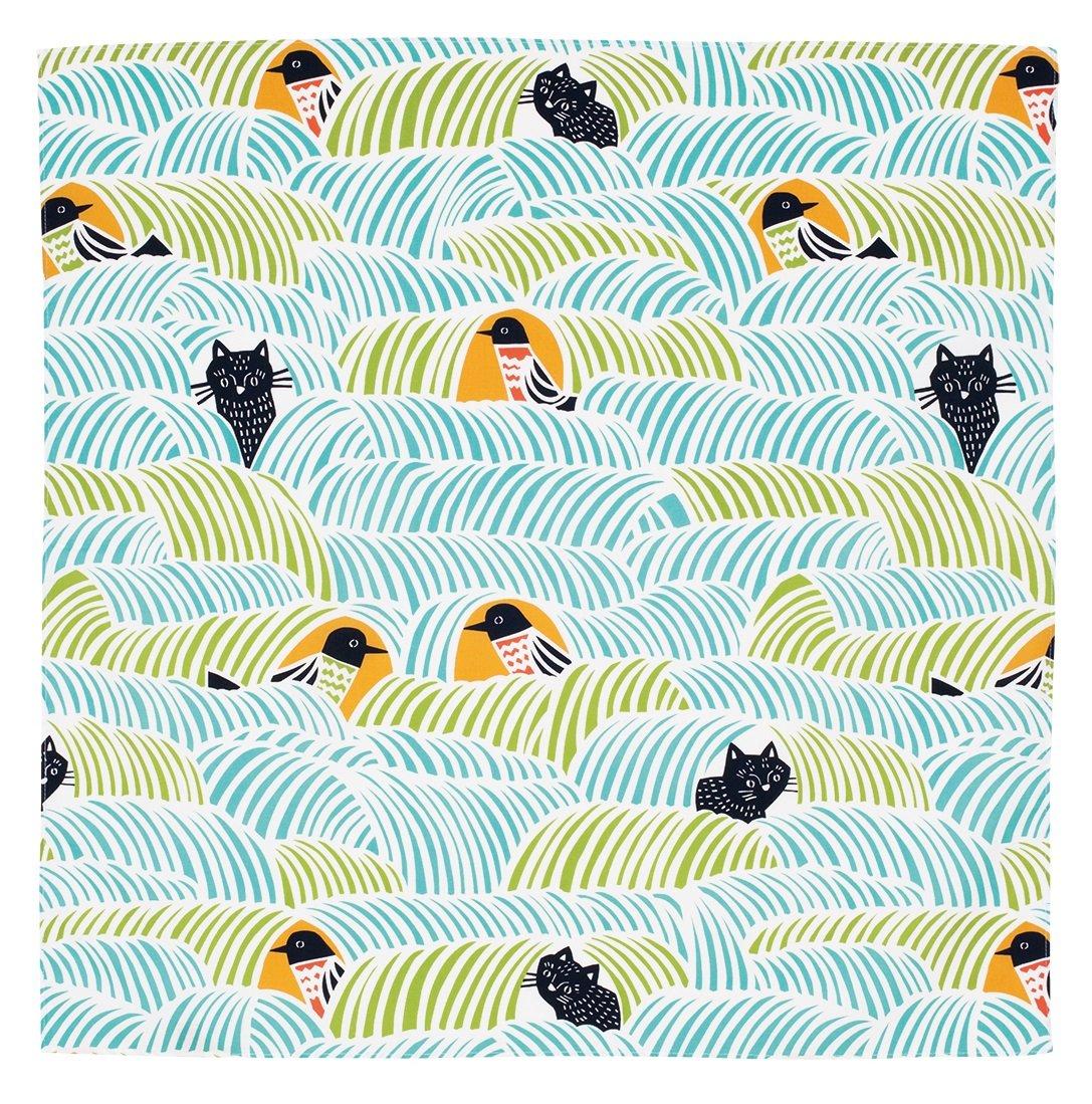 

KOMESICHI KOHARE Furoshiki Wrapping Cloth 70x70cm Cat and Bird/Blue