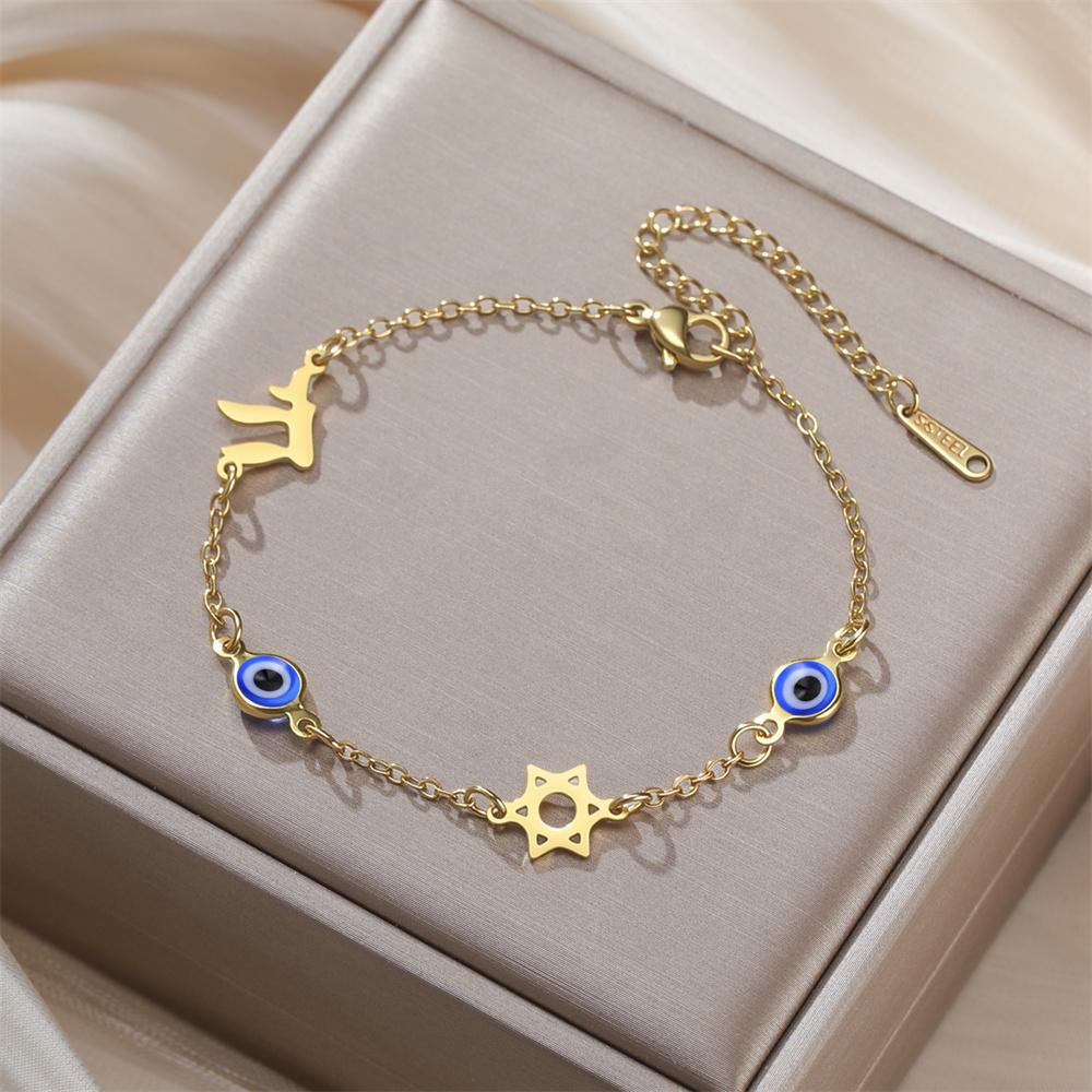 Chai Star of David Charms Bracelets Blue Turkish Evil Eyes Hexagram Stainless Steel Pendants Hand Chain Amulet Je Jewelry
