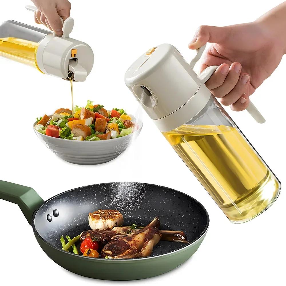 1/2PCS 550ml Glass Oil Spray Bottle 2in1 Spray Bottle Pourer Fitness Fat Loss Camping BBQ Vinegar Sauce Sprayer Cooking Utensils
