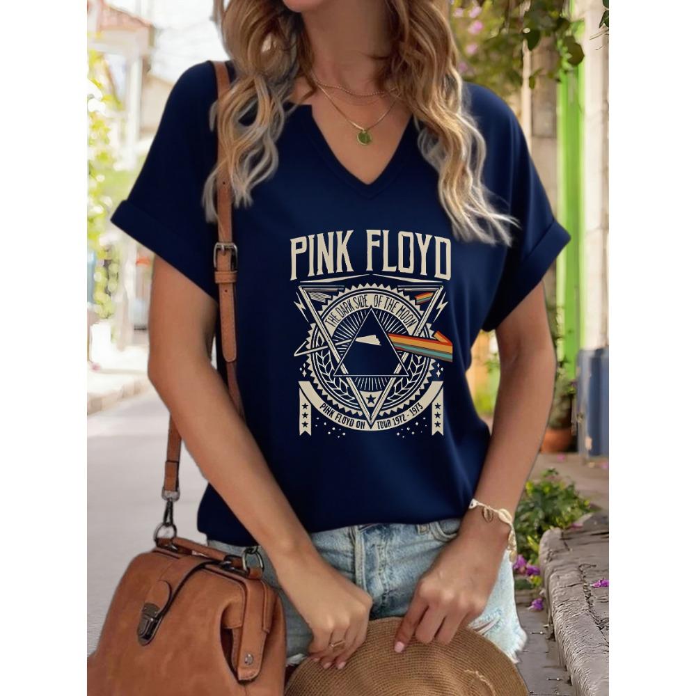 

Жіноча футболка з V-подібним вирізом Pink Floyd Dark Side of The Moon , Ретро футболка з принтом рок-гурту, Повсякденна футболка з коротким рукавом 4XL