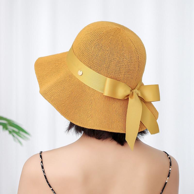 

Classic Womens Wide Brim Sun Hat With Large Ribbon Bow For Summer Sun Protection жовтий