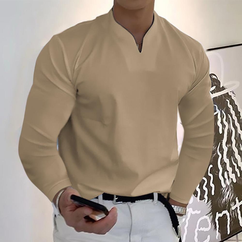 Order A Size Up,Men's Clothes Spring Autumn V-neck Loose Fit Long Sleeve T-shirts Solid Color Tops Casual Tees Shirts Mens Shirts