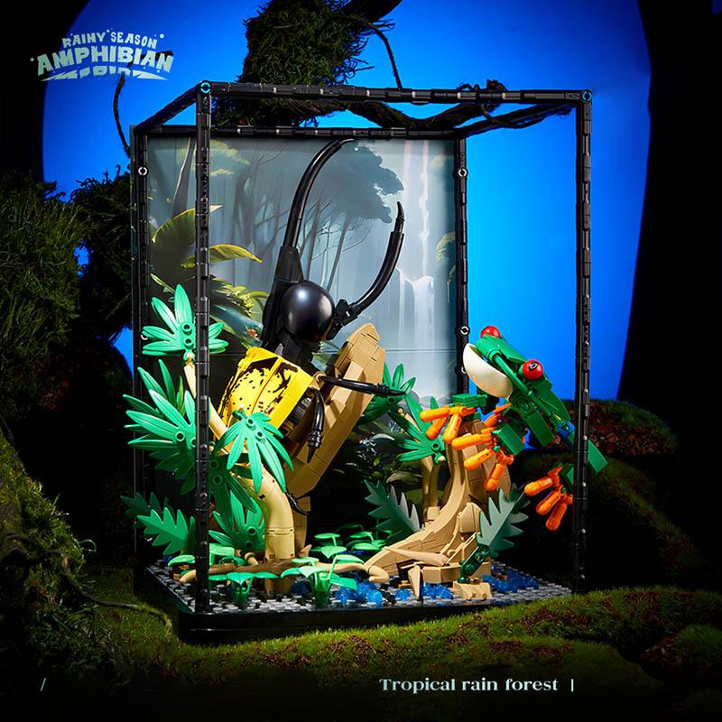 Miasto MOC Tropikalny Las Deszczowy Żaba Owady Pudełko na Zwierzątka Budowanie Klocki DIY Agalychnis Callidryas Dynastes Klocki Zabawki Dla Dzieci