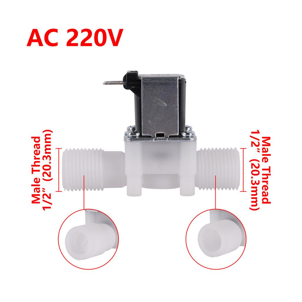 AC 220V/DC 12V Normally Closed Electric Solenoid Valve 1/2" 3/4" Male Thread Plastic Water Valve for 0.02-1mpa Pressure 1/10Pcs