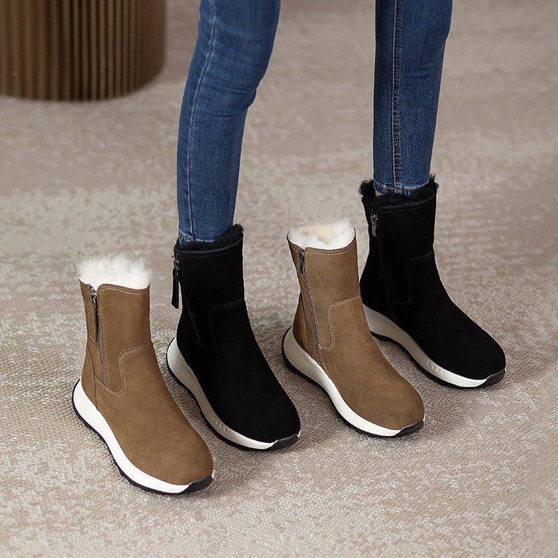Fashion Suede Chunky Zipper Round Toe Work Ankle Winter Non Slip Hot Ladies Shoes High Quality Plush Warm 2025 New in Women's Snow Boots