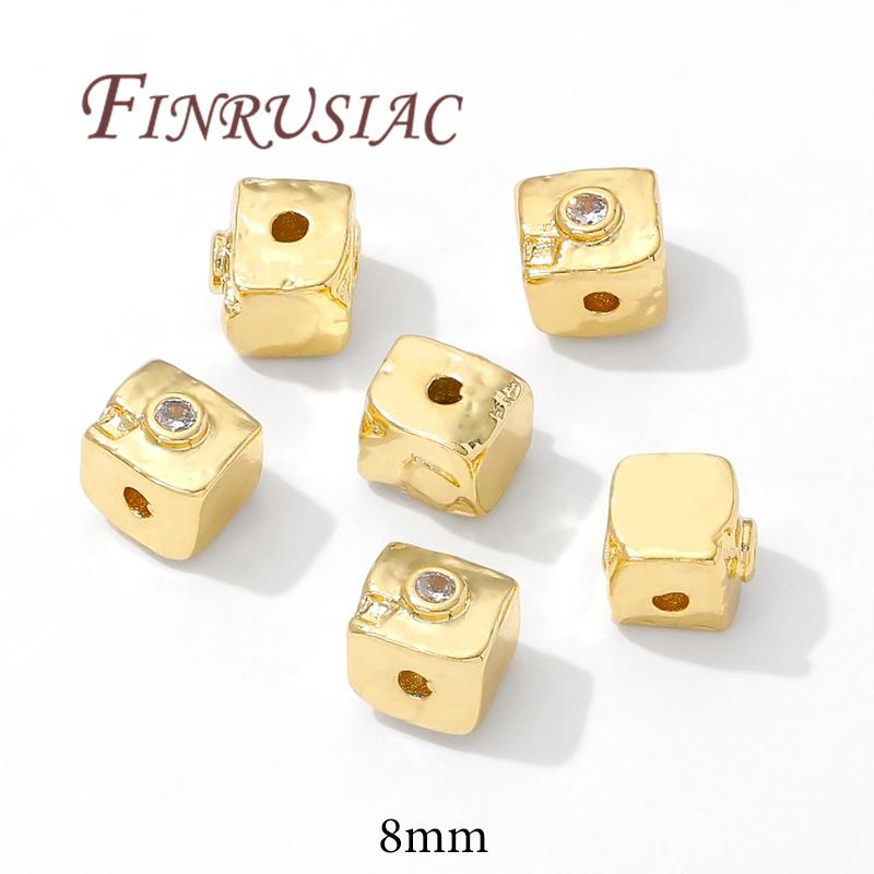 8mm Čtvercové Distanční Korálky Náramky Pozlacené 18K Zlatem, Oddělovač Korálků, Šperky pro Náhrdelníky