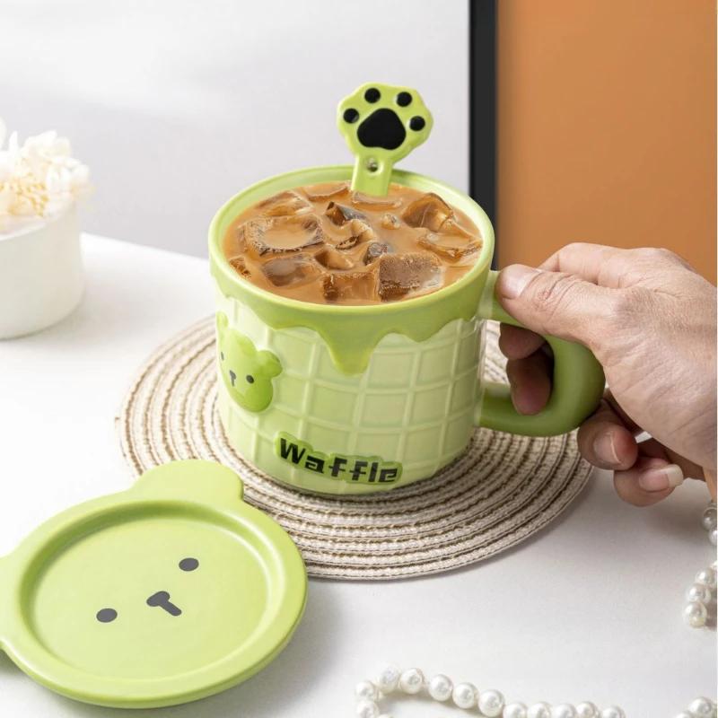 1 шт. Милі керамічні чашки Чашка для сніданку, вівсяного молока, кави з кришкою та ложкою Побутові Креативні кружки для води з високою естетичною цінністю Подарунки