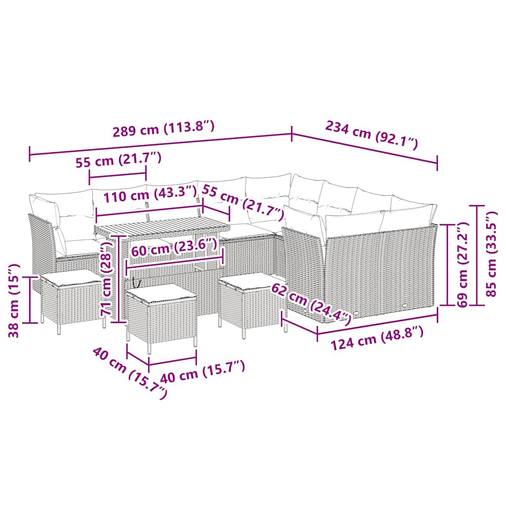 Garden Sofa Set 13 pcs Black Poly Rattan
