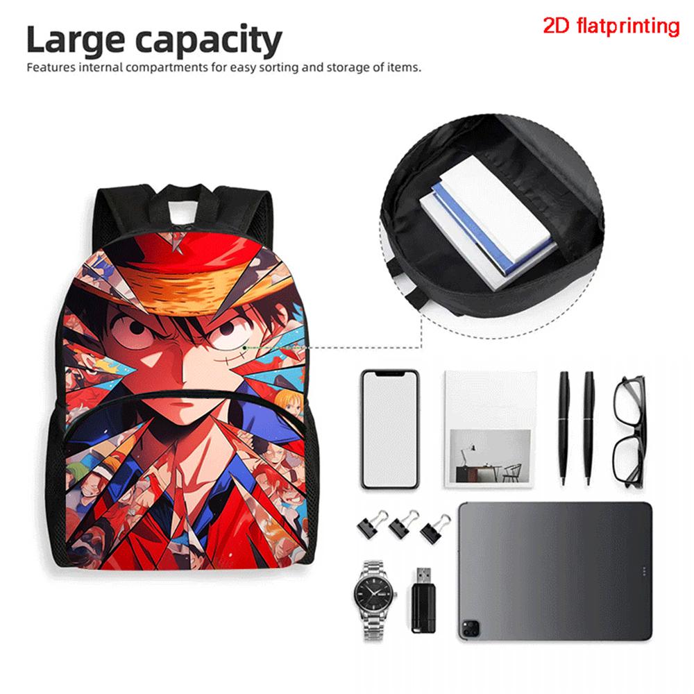 One Piece 15 Inch Front Pocket Backpack for Boys Girls Best Gifts Lightweight Durable Cartoon School Bookbag for Children Travel