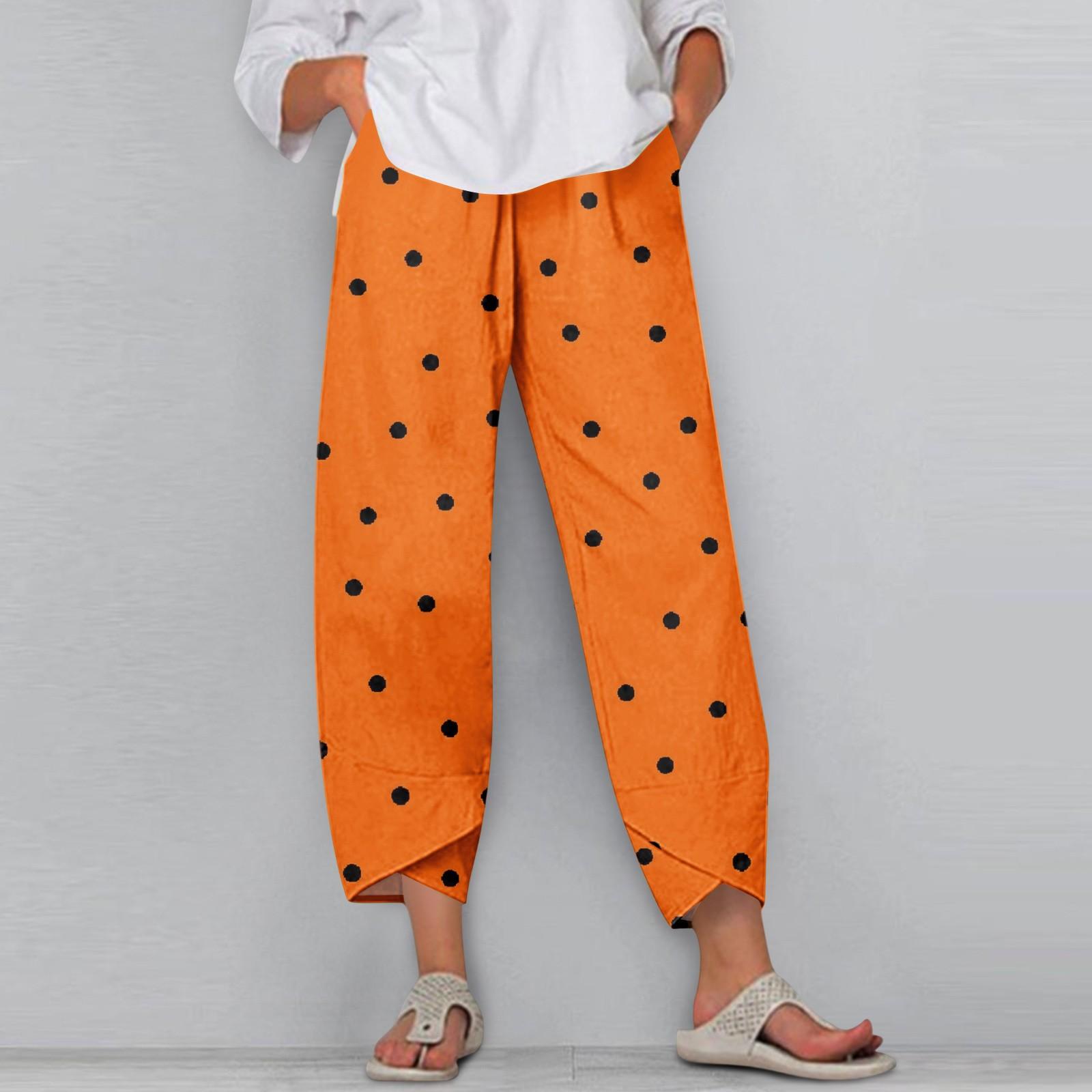 

Women s Pants With Pockets Casual Trousers Pants For Women Summer Casual Wide Leg Elastic Waist Pants With Pockets S помаранчевий