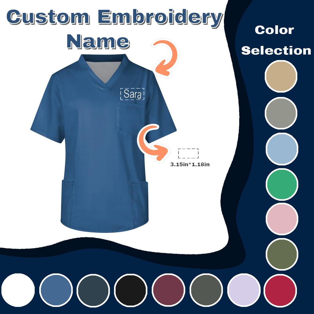 DIY Name Embroidery Customization Men's Short Sleeve Button Lapel Solid Color Chest Pocket Dry-nurse Top