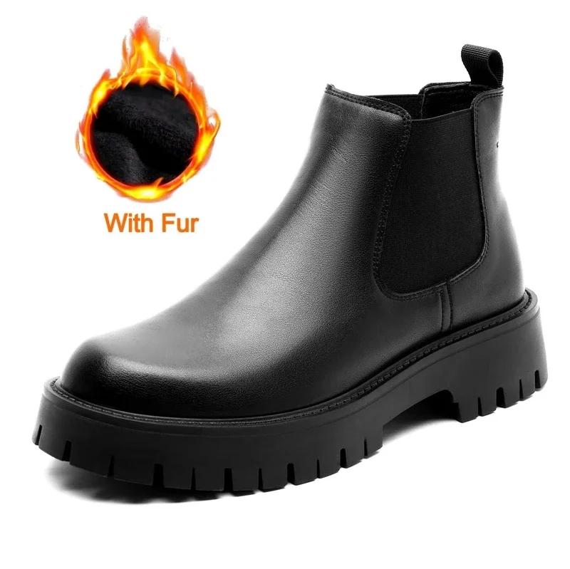 

New Mens High Top Boots Italian Office Chelsea Boots Luxury Brand British Style Casual Leather Ankle Boot for Men Platform Boots 44