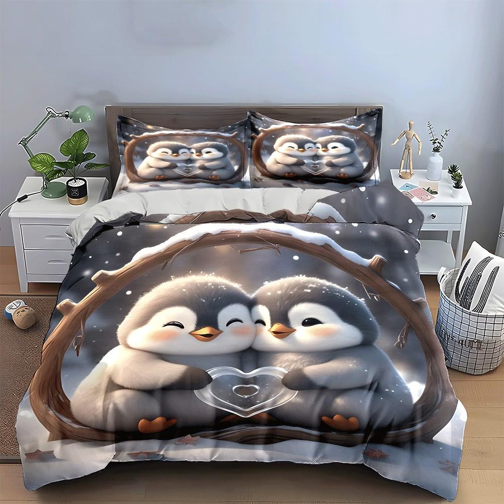Grosstor Unisex Infant Penguin Love Winter Decor Set Exquisite Three-Piece Bedding Set Gift For Kids And Adults 200Cm