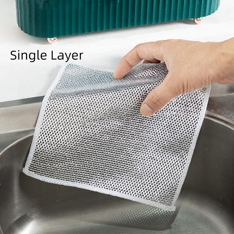 5pcs Silver Wire Dishwashing Cloth Anti-Grease Wiping Rags Household Cleaning Towels Non-stick Wipe Cloth Scouring Pad