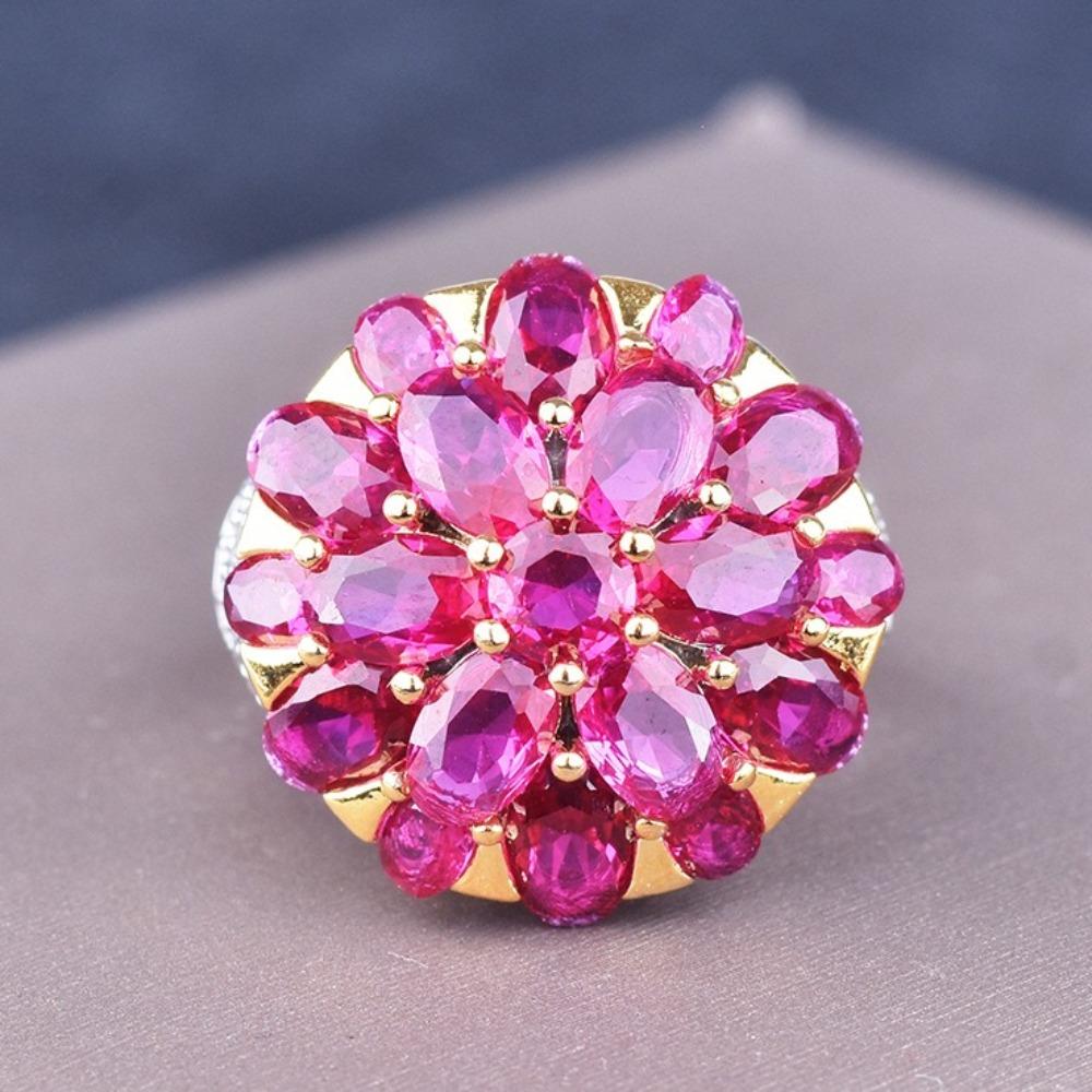 Plated Dragon Fruit Ring with High Carbon Diamond and Red Corundum Vintage Luxury Women Ring