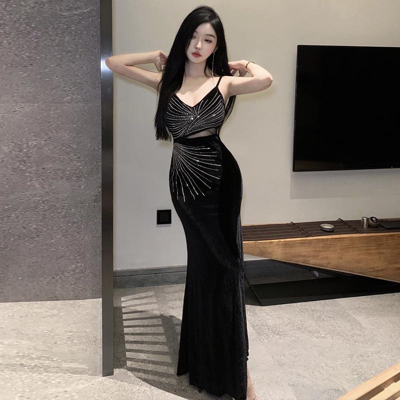 

Women s French haute couture split perspective evening dress dress L чорний