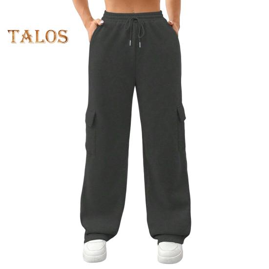 

Женские брюки-карго с эластичной талией, регулируемые на шнурке, прямые, широкие брюки, однотонные, спортивные, длинные брюки XL темно-серого