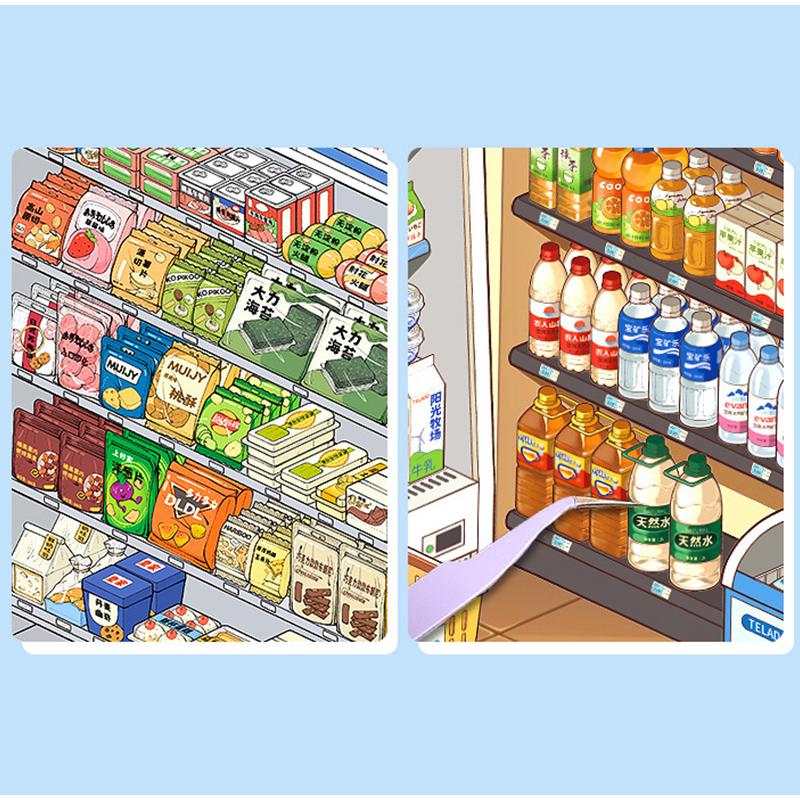 Children DIY Cartoon Scene Stickers Mini Supermarket Shelf Stickers Photo Album 3D Scene Manual Stickers Children's Gifts
