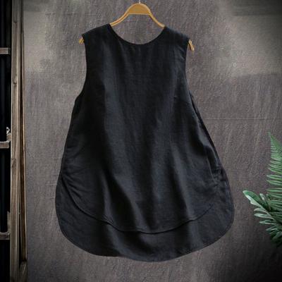 Women Casual Vest Round Neck Sleeveless Solid Color Loose Fit Tank Tops Summer Irregular Hem Pullover Tops