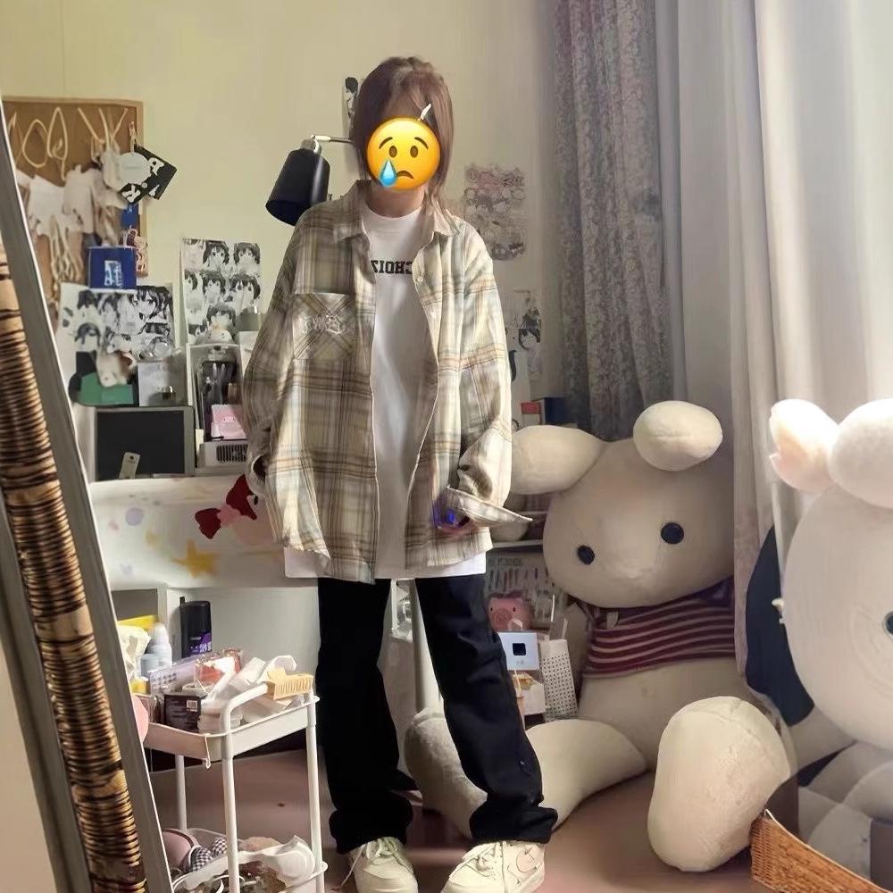 

Women s Retro Plaid Polo Collar Jacket - National Tide Loose Fit, High Street Style, Summer Sunscreen, Long Sleeve. L синій