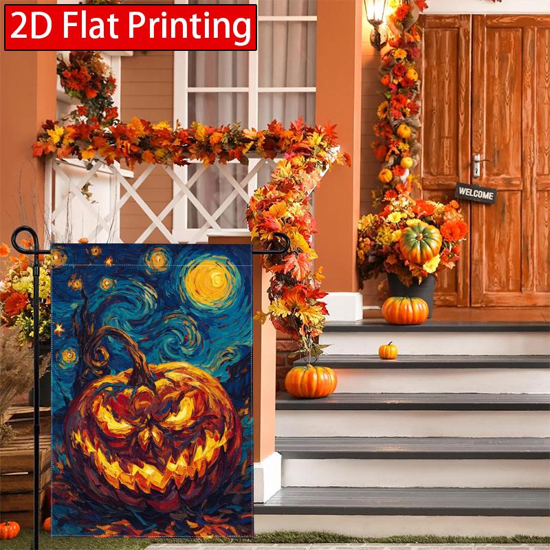 2D Flat - 2D Flat - 2D Flat Halloween Starry Night Pumpkin Lantern Pumpkin Garden Flag (2)- Outdoor Garden Flag Double-Sided Home Decoration Courtyard