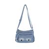Washed Denim Crossbody Bag with Dual Flap Front Pockets Casual Shoulder Purse for Women Daily Travel