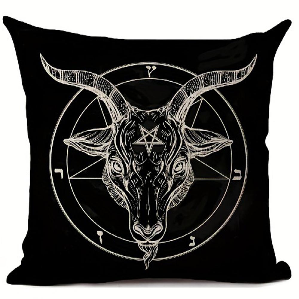 1Pc 2D Flat Gothic Occult Goat Throw Pillow Cover, Dark Art Themed Cushion Cases For Goth Home Decor, Perfect For Halloween