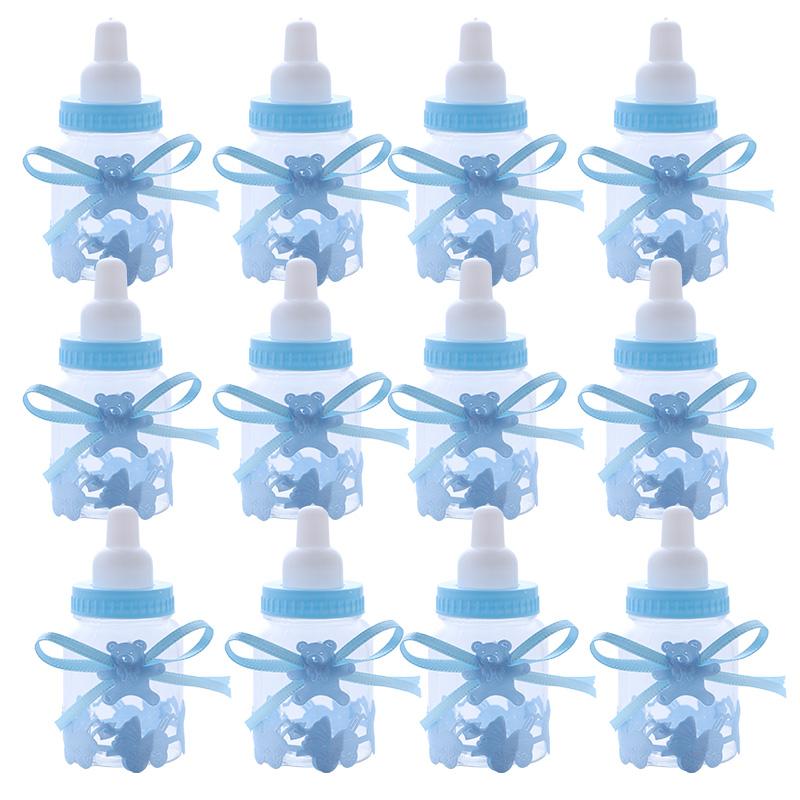 12pcs Baby Bottle Mini Blue Pink White Plastic Candy Boxes Baby Shower Favors Gifts Boys Girls Gender Reveal Party Decorations