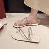 Solid color flat heel large size women's shoes imported Korean version of rhinestone flip-flops women wear flat toe cool slippers summer