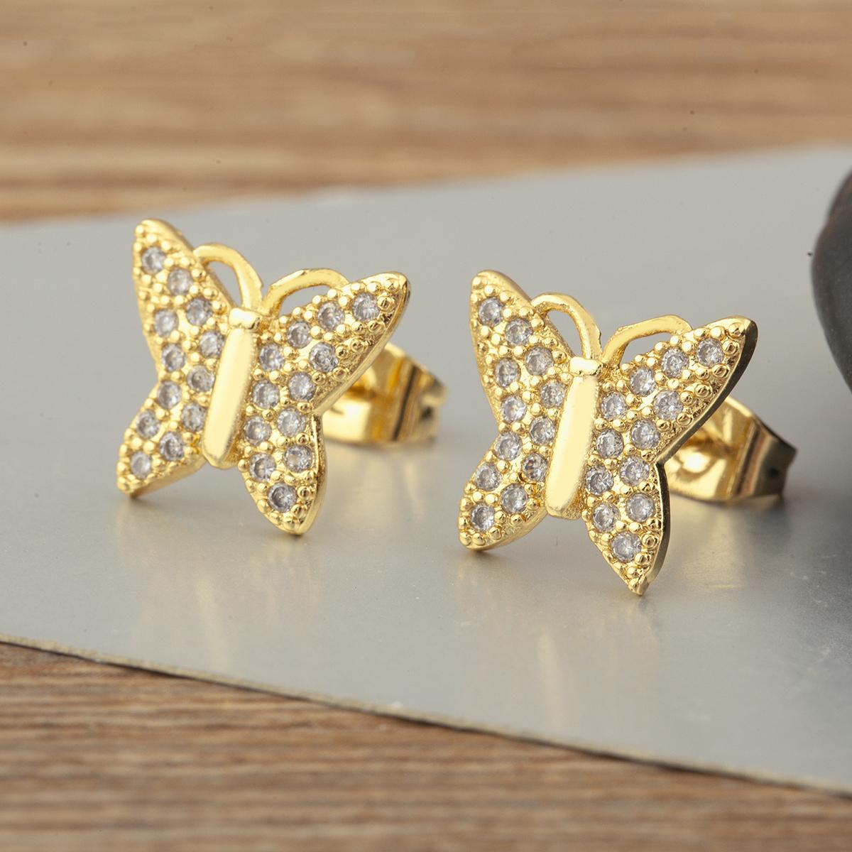 

Nidin Hot Sale Rainbow Butterfly Shape Stud Earrings For Women Female Copper Inlaid Colorful Zircon Fashion Cute Ear Jewelry белый