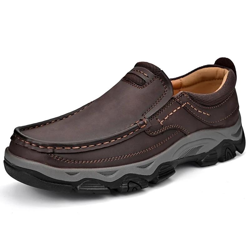 Fashion Outdoor Mens Hiking Shoes Fashion Soft Classic Large Size 39-50 Comfort Non-slip Walking Shoes Genuine Leather Casual Loafers