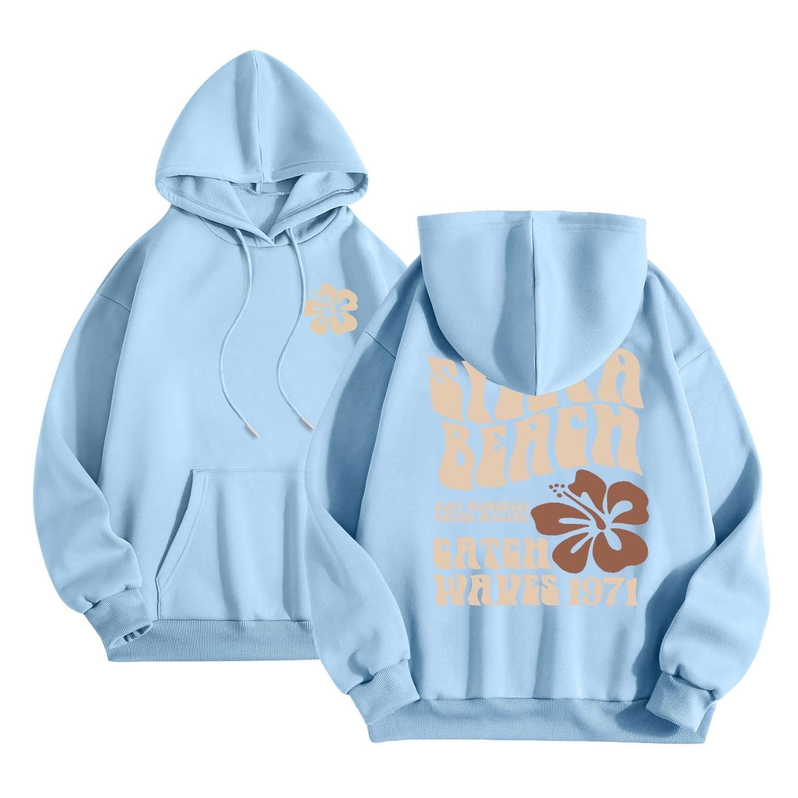 Women s Fashion Long Sleeve Sweatshirt Letter Printed Hooded Drawstring Pullover Oversized Pocket Sweatshirt Top M